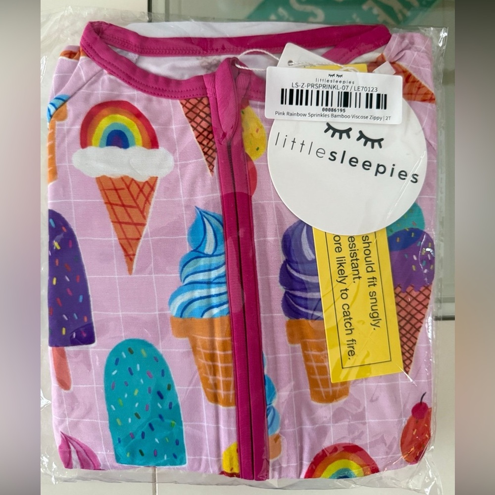 Little Sleepies Pink Rainbow Sprinkles Bamboo Zippy 2T